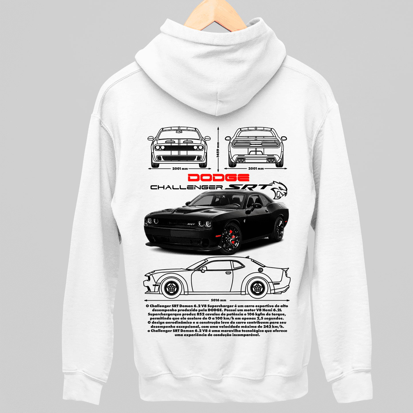 Moletom com Capuz dodge challenger SRT - GTSC12 - Loja GTS Customs