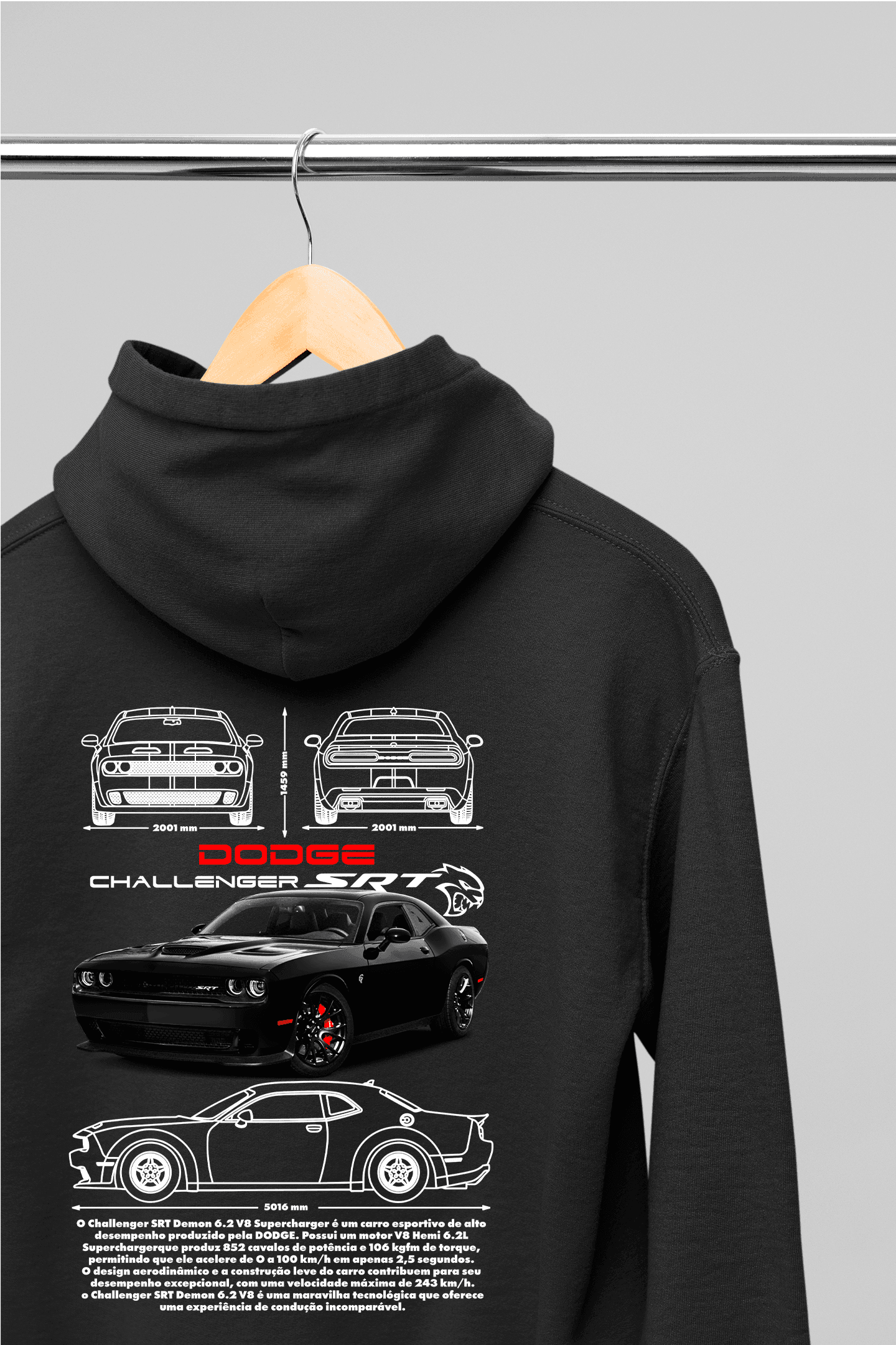 Moletom com Capuz dodge challenger SRT - GTSC12 - Loja GTS Customs