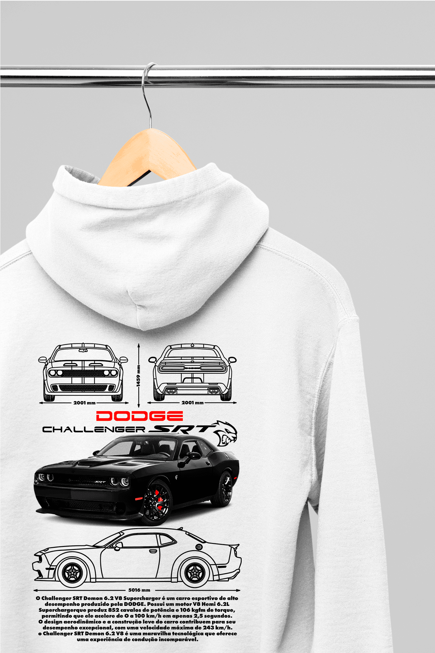 Moletom com Capuz dodge challenger SRT - GTSC12 - Loja GTS Customs