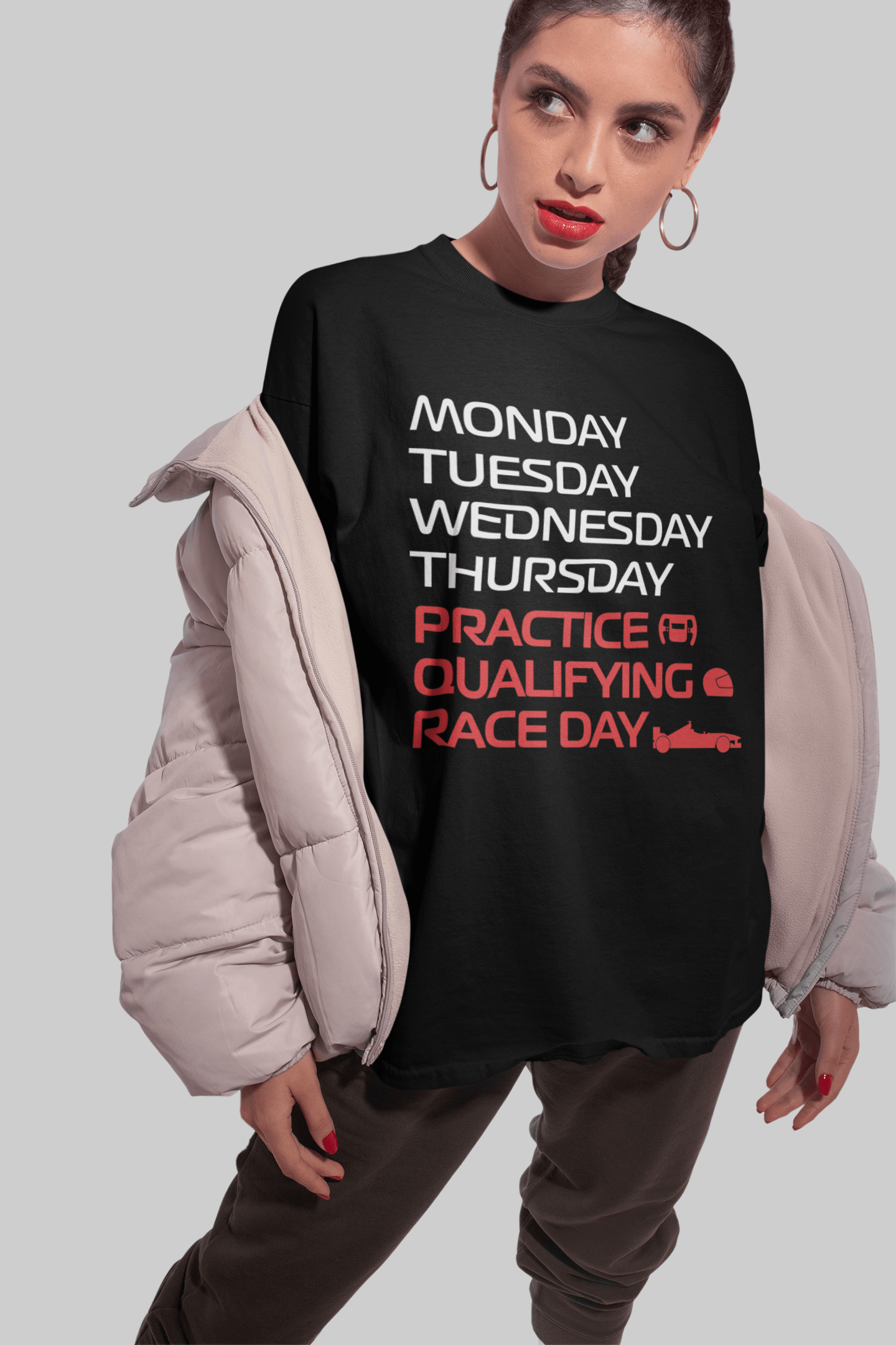 Camiseta Oversized Formula 1 - Dias da semana - Loja GTS Customs