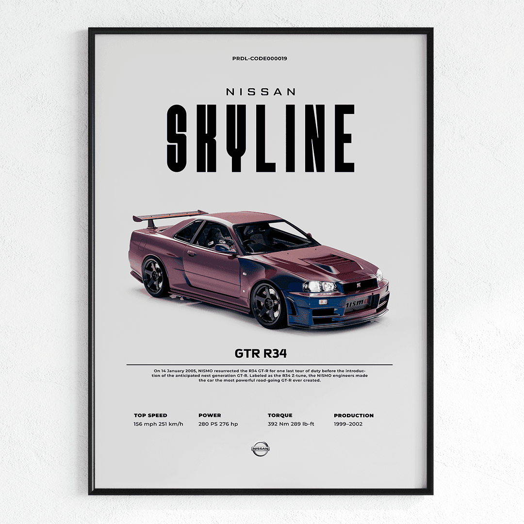 Quadro Decorativo Nissan Skyline R34 - GTSQ6 - Loja GTS Customs