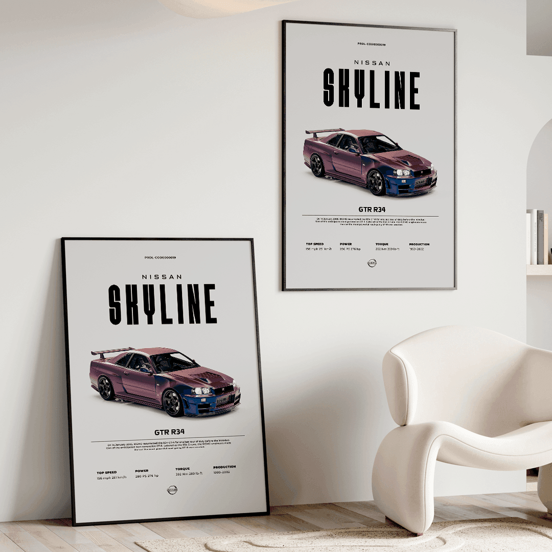 Quadro Decorativo Nissan Skyline R34 - GTSQ6 - Loja GTS Customs