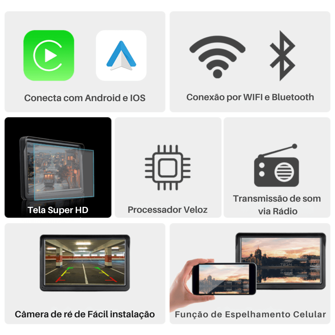 Tela Genius Carplay 7 Polegadas + Brinde (Câmera de ré) - Loja GTS Customs